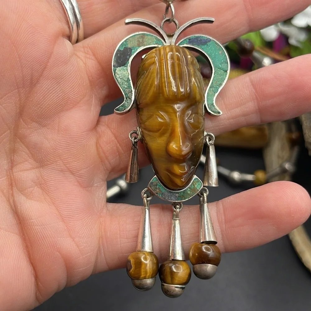 Taxco carved tigers eye necklace A6 🔥 - Picture 8 of 8
